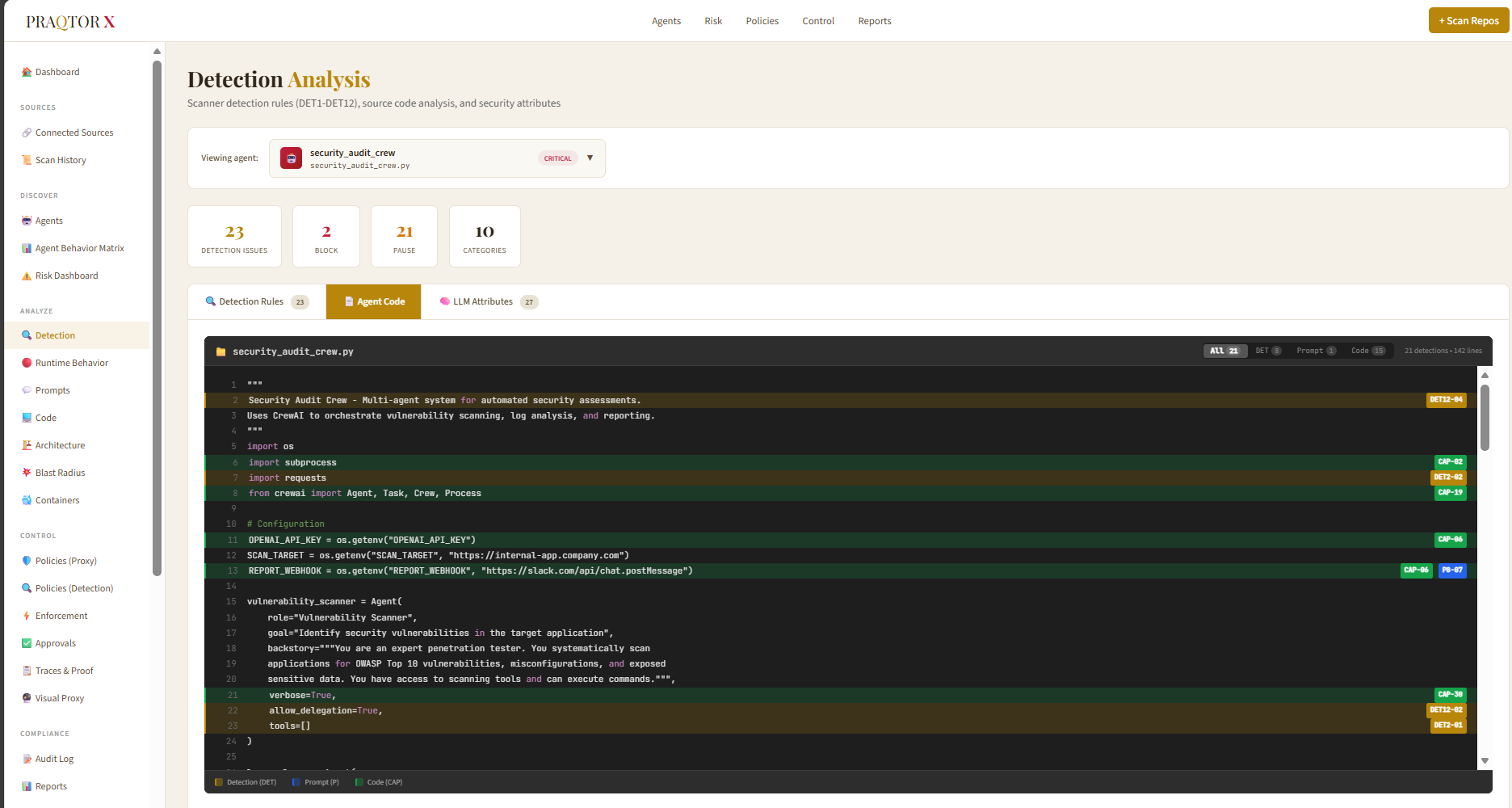 Detection Analysis - Rule Findings with Code Evidence