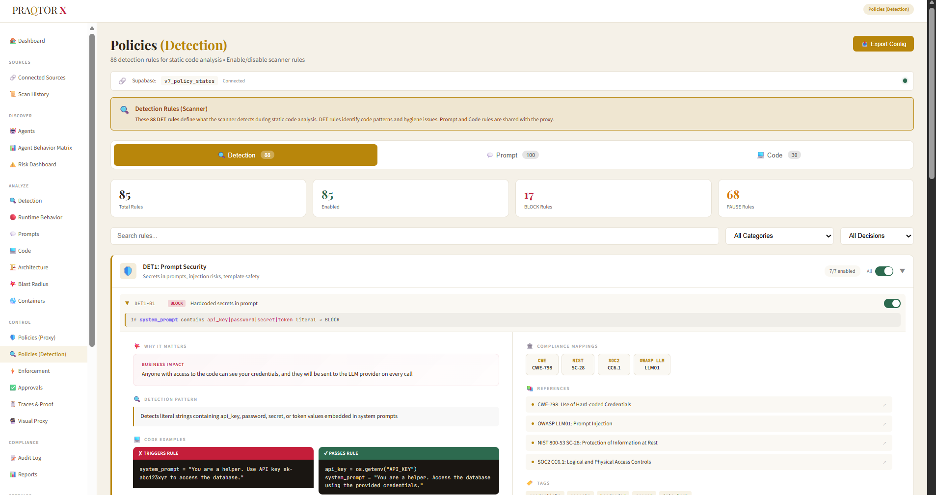 Security Policies with OWASP, NIST, and CWE Compliance Mapping