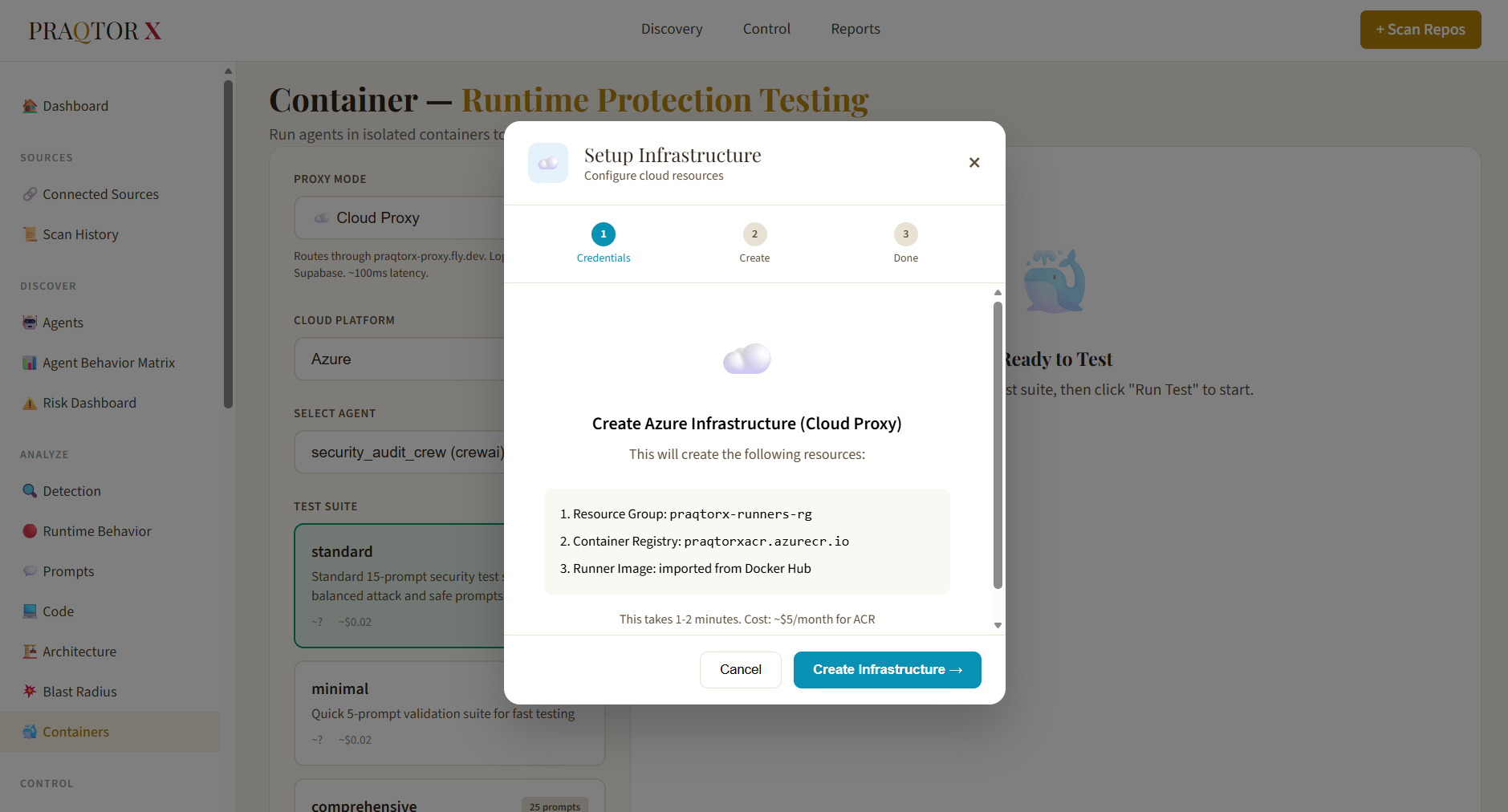 Runtime Container Testing - Azure Infrastructure Wizard